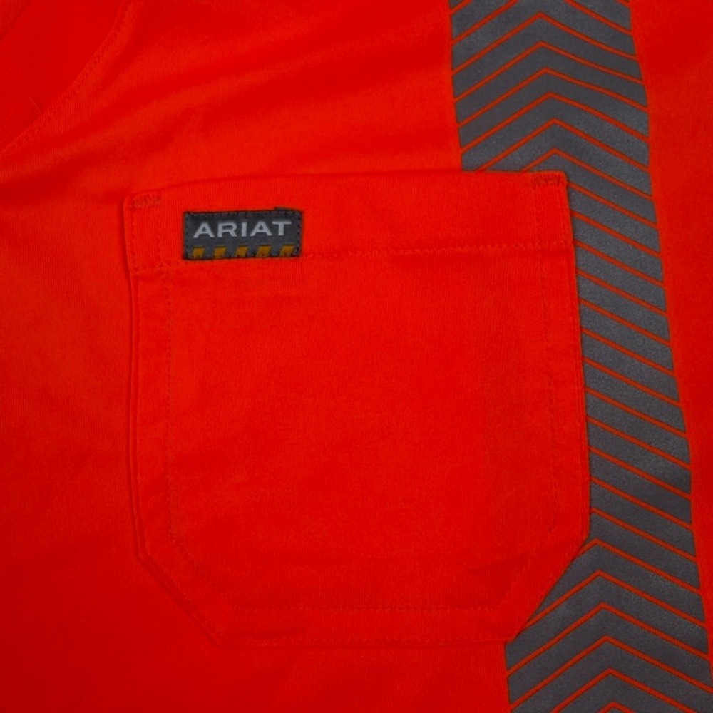 Ariat Rebar Mens Safety Orange Reflective High Vis Work Shirt V-Neck Large - Picture 8 of 12